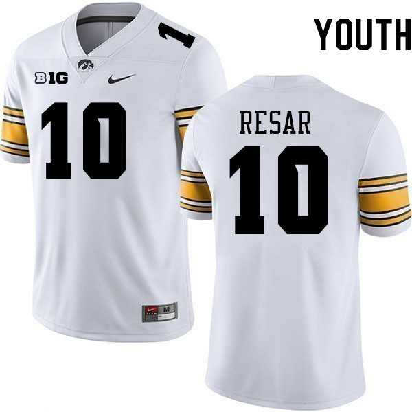 Youth #10 James Resar Iowa Hawkeyes College Football Jerseys Stitched-White